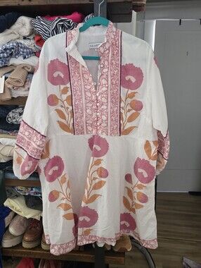 White Floral Dress with Pink and Orange Print